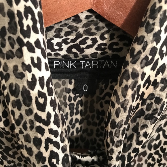 Pink Tartan Leopard Print Tie Neck Blouse Sz 0 XS - Picture 4 of 8